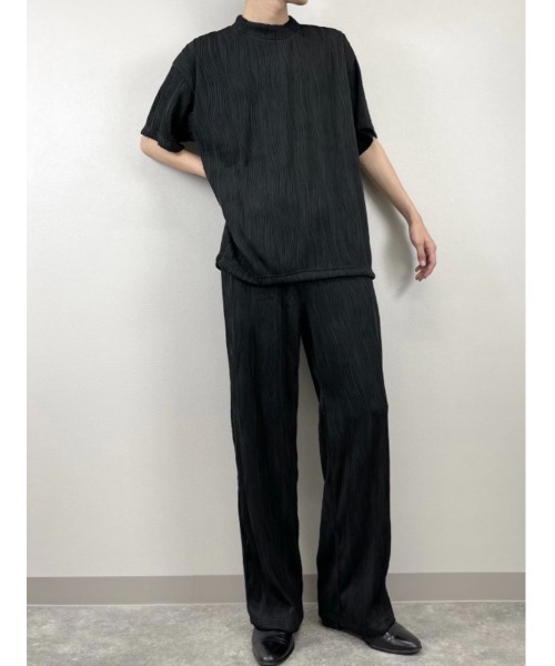 Chikashitsu +(チカシツプラス)の「【Chikashitsu +/チカシツプラス】set up pleats half sleeve tee/セットアップ プリーツ ハーフ スリーブ ティー 裾絞り ドローコード(その他トップス・メンズ・ホワイト/ブラック・ONE SIZE)」の16枚目の写真