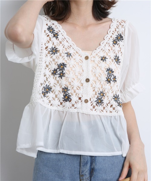 MAISON DE THERESE(メゾン ド テレーズ)の「透かし刺繍編みコットンレースブラウス(シャツ/ブラウス・レディース・ホワイト/ベージュ・FREE)」の6枚目の写真