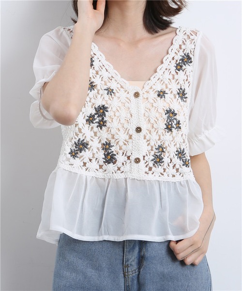 MAISON DE THERESE(メゾン ド テレーズ)の「透かし刺繍編みコットンレースブラウス(シャツ/ブラウス・レディース・ホワイト/ベージュ・FREE)」の7枚目の写真