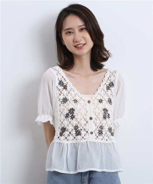 MAISON DE THERESE(メゾン ド テレーズ)の「透かし刺繍編みコットンレースブラウス(シャツ/ブラウス・レディース・ホワイト/ベージュ・FREE)」の8枚目の写真