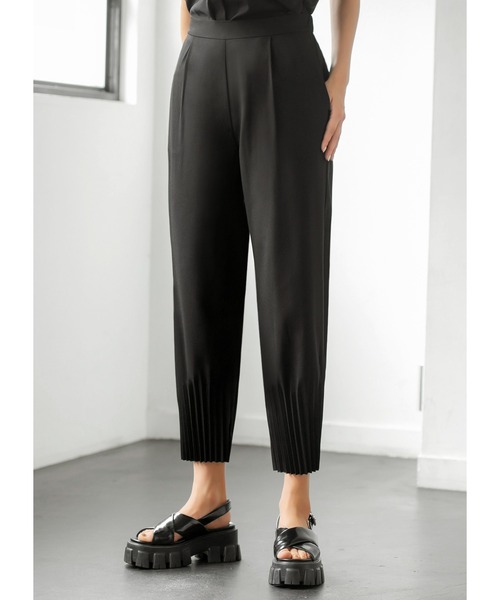 PLATS PLAIS ブラックプリーツパンツ サマーセール】PLEATS-PANTS(プリーツ パンツ)1タック プリーツ