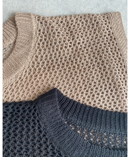 She's Closet（シーズクローゼット）の「メッシュニットサイドスリット入りフレンチスリーブロングワンピース（ワンピース・レディース・ブラック/アイボリー/グレイッシュベージュ・FREE）」の10枚目の写真