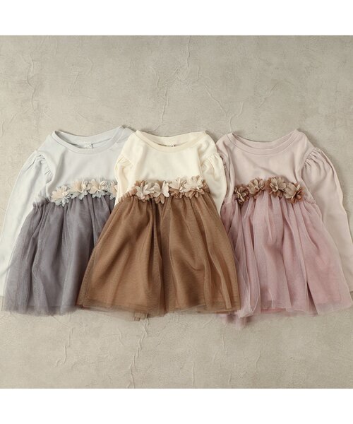 apres les cours(アプレレクール)の「お花モチーフ付きチュールTシャツ(Tシャツ/カットソー・キッズ・ピンク/ベージュ/グレー・130/120/80/140/100/90/110)」の7枚目の写真