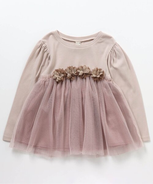 apres les cours(アプレレクール)の「お花モチーフ付きチュールTシャツ(Tシャツ/カットソー・キッズ・ピンク/ベージュ/グレー・130/120/80/140/100/90/110)」の8枚目の写真