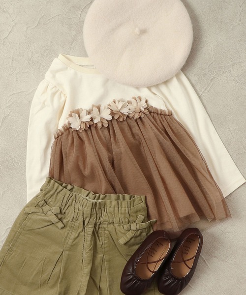 apres les cours(アプレレクール)の「お花モチーフ付きチュールTシャツ(Tシャツ/カットソー・キッズ・ピンク/ベージュ/グレー・130/120/80/140/100/90/110)」の19枚目の写真