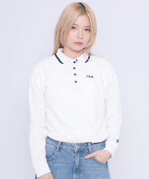 FILA/フィラ WEB限定 ワンポイント ロゴ刺繍 綿100% 衿ライン ボタンダウン 長袖 ポロシャツ