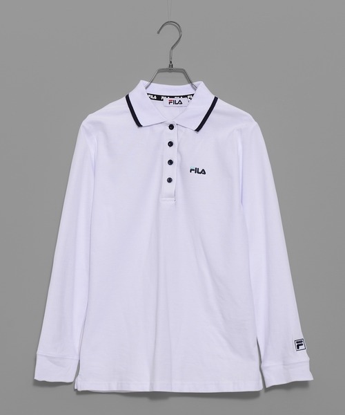 FILA（フィラ）の「FILA/フィラ WEB限定 ワンポイント ロゴ刺繍 綿100% 衿ライン ボタンダウン 長袖 ポロシャツ（ポロシャツ・レディース・ホワイト/ブラック/ネイビー/ダークグリーン・M/L/LL）」の5枚目の写真