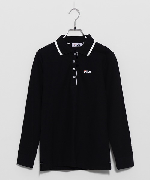 FILA（フィラ）の「FILA/フィラ WEB限定 ワンポイント ロゴ刺繍 綿100% 衿ライン ボタンダウン 長袖 ポロシャツ（ポロシャツ・レディース・ホワイト/ブラック/ネイビー/ダークグリーン・M/L/LL）」の6枚目の写真