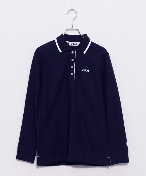 FILA（フィラ）の「FILA/フィラ WEB限定 ワンポイント ロゴ刺繍 綿100% 衿ライン ボタンダウン 長袖 ポロシャツ（ポロシャツ・レディース・ホワイト/ブラック/ネイビー/ダークグリーン・M/L/LL）」の7枚目の写真