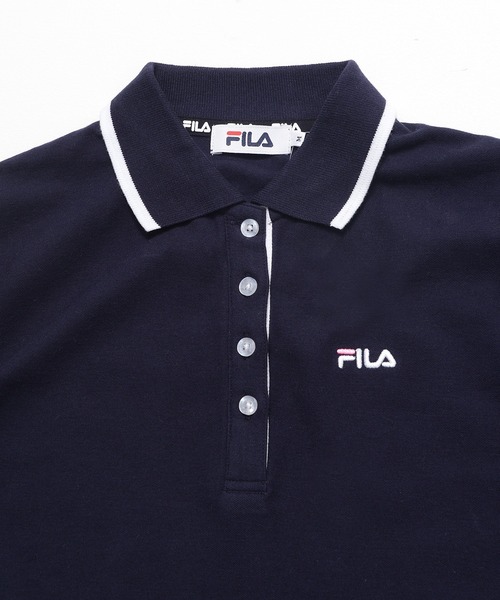 FILA（フィラ）の「FILA/フィラ WEB限定 ワンポイント ロゴ刺繍 綿100% 衿ライン ボタンダウン 長袖 ポロシャツ（ポロシャツ・レディース・ホワイト/ブラック/ネイビー/ダークグリーン・M/L/LL）」の8枚目の写真