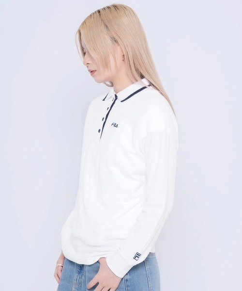 FILA（フィラ）の「FILA/フィラ WEB限定 ワンポイント ロゴ刺繍 綿100% 衿ライン ボタンダウン 長袖 ポロシャツ（ポロシャツ・レディース・ホワイト/ブラック/ネイビー/ダークグリーン・M/L/LL）」の15枚目の写真