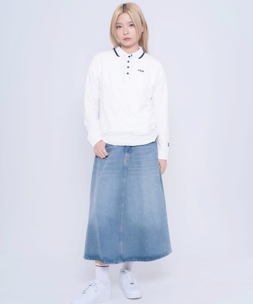 FILA（フィラ）の「FILA/フィラ WEB限定 ワンポイント ロゴ刺繍 綿100% 衿ライン ボタンダウン 長袖 ポロシャツ（ポロシャツ・レディース・ホワイト/ブラック/ネイビー/ダークグリーン・M/L/LL）」の17枚目の写真