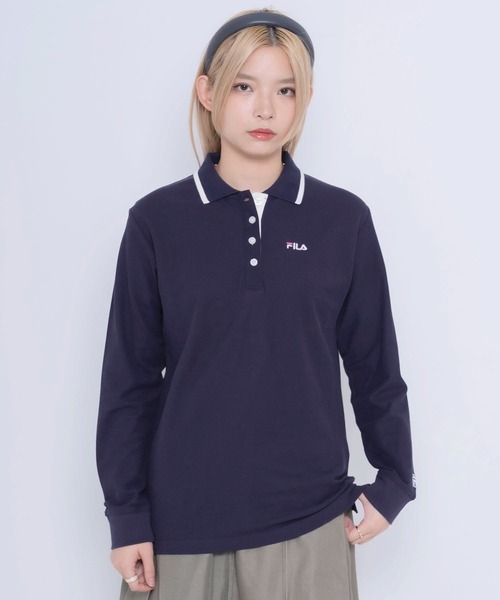 FILA（フィラ）の「FILA/フィラ WEB限定 ワンポイント ロゴ刺繍 綿100% 衿ライン ボタンダウン 長袖 ポロシャツ（ポロシャツ・レディース・ホワイト/ブラック/ネイビー/ダークグリーン・M/L/LL）」の22枚目の写真