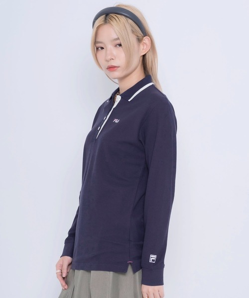 FILA（フィラ）の「FILA/フィラ WEB限定 ワンポイント ロゴ刺繍 綿100% 衿ライン ボタンダウン 長袖 ポロシャツ（ポロシャツ・レディース・ホワイト/ブラック/ネイビー/ダークグリーン・M/L/LL）」の19枚目の写真