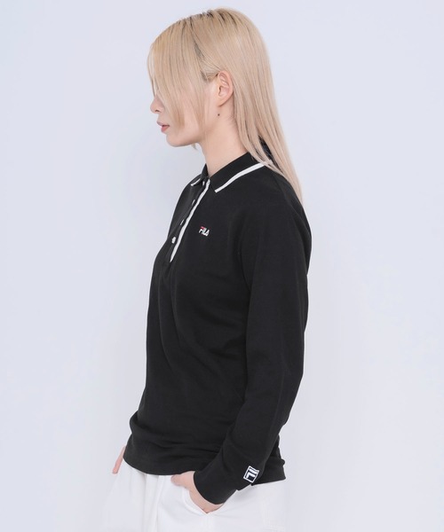 FILA（フィラ）の「FILA/フィラ WEB限定 ワンポイント ロゴ刺繍 綿100% 衿ライン ボタンダウン 長袖 ポロシャツ（ポロシャツ・レディース・ホワイト/ブラック/ネイビー/ダークグリーン・M/L/LL）」の19枚目の写真
