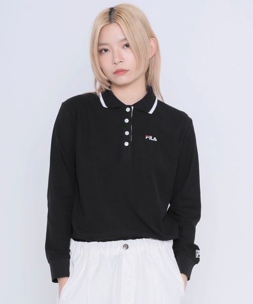 FILA（フィラ）の「FILA/フィラ WEB限定 ワンポイント ロゴ刺繍 綿100% 衿ライン ボタンダウン 長袖 ポロシャツ（ポロシャツ・レディース・ホワイト/ブラック/ネイビー/ダークグリーン・M/L/LL）」の18枚目の写真