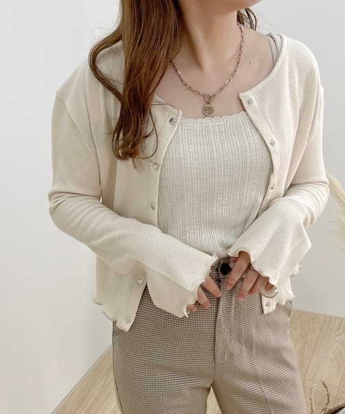 apres jour clair（アプレジュールクレア）の「【apres jour clair】2wayワッフルカーデ【ZOZOTOWN限定アイテム】（Tシャツ/カットソー・レディース・ライトグレー/ベージュ/アイボリー/ミント・X-LARGE/フリー）」の2枚目の写真