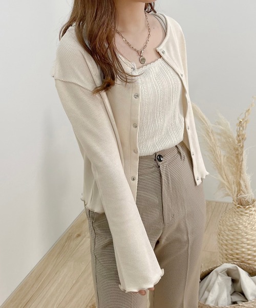 apres jour clair（アプレジュールクレア）の「【apres jour clair】2wayワッフルカーデ【ZOZOTOWN限定アイテム】（Tシャツ/カットソー・レディース・ライトグレー/ベージュ/アイボリー/ミント・X-LARGE/フリー）」の10枚目の写真