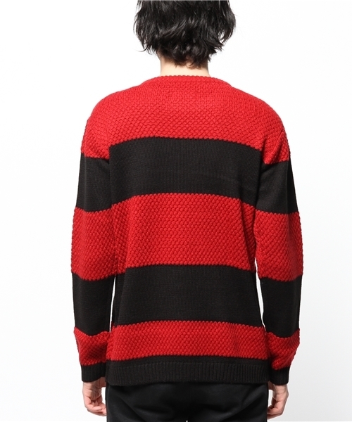 Lui's（ルイス）の「Lui's 編柄切替ボーダーニット（ニット/セーター・メンズ・ネイビー/ブラック/ホワイト・MEDIUM/SMALL）」の6枚目の写真