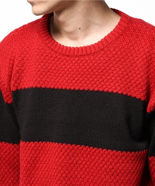 Lui's（ルイス）の「Lui's 編柄切替ボーダーニット（ニット/セーター・メンズ・ネイビー/ブラック/ホワイト・MEDIUM/SMALL）」の7枚目の写真