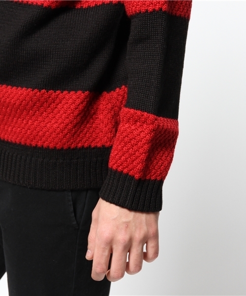 Lui's（ルイス）の「Lui's 編柄切替ボーダーニット（ニット/セーター・メンズ・ネイビー/ブラック/ホワイト・MEDIUM/SMALL）」の8枚目の写真