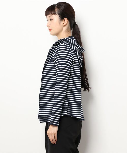 GGD（ジージーディー）の「ソフトストレッチカノコボーダー柄フードカーディガン（カーディガン/ボレロ・レディース・レッド/ネイビー・LL/M/L/XXL）」の3枚目の写真