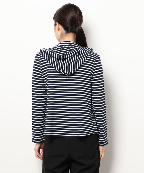 GGD（ジージーディー）の「ソフトストレッチカノコボーダー柄フードカーディガン（カーディガン/ボレロ・レディース・レッド/ネイビー・LL/M/L/XXL）」の4枚目の写真