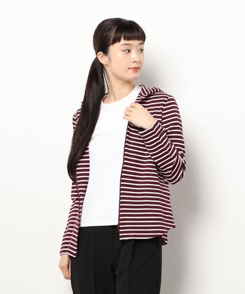 GGD（ジージーディー）の「ソフトストレッチカノコボーダー柄フードカーディガン（カーディガン/ボレロ・レディース・レッド/ネイビー・LL/M/L/XXL）」の10枚目の写真