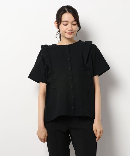 Samansa Mos2（サマンサ モスモス）の「前後着フリルシャツ（シャツ/ブラウス・レディース・ピンク/ブルー/キナリ/ブラック・ﾌﾘ-）」の3枚目の写真