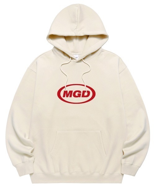 MAHAGRID(マハグリッド)の「A'GEM/9 × .kom『mahagrid/マハグリッド』MGD OVAL LOGO HOODIE/オーバルロゴ プルオーバーパーカー(パーカー・メンズ・ブラック/ネイビー/アイボリー/グレー・M/L)」の2枚目の写真