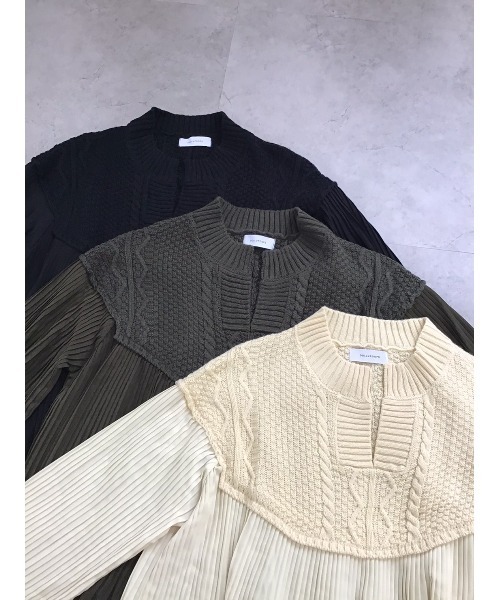 DOLLUPOOPS（ドールアップウップス）の「ニット×プリーツプルオーバー（ニット/セーター・レディース・ベージュ/カーキ/ブラック・38）」の13枚目の写真