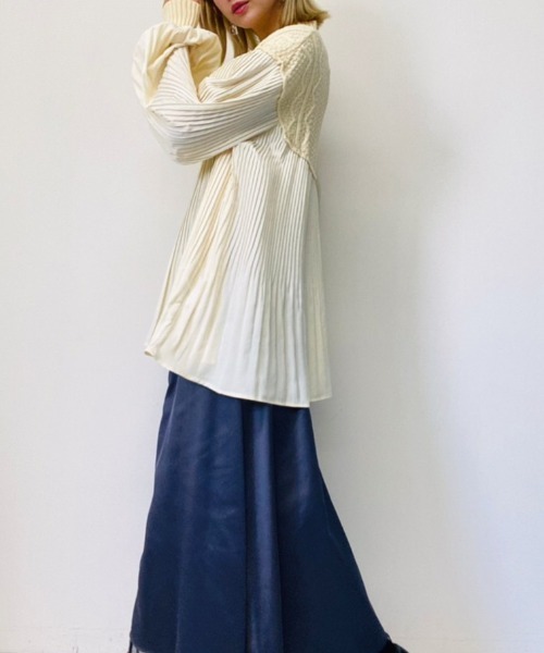 DOLLUPOOPS（ドールアップウップス）の「ニット×プリーツプルオーバー（ニット/セーター・レディース・ベージュ/カーキ/ブラック・38）」の12枚目の写真