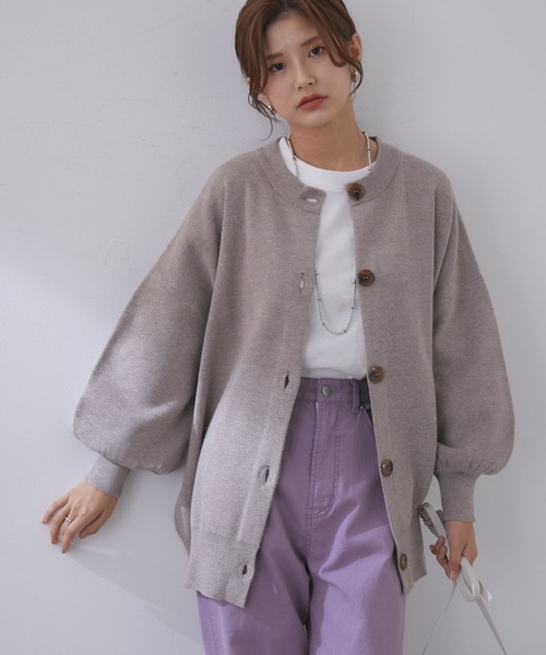 vis-`a-vis（ビサビ）の「【WEB限定】万能ミラノリブクルーネックざっくりカーディガン（カーディガン/ボレロ・レディース・ブラック/ピンク/キナリ/ベージュ系その他/ターコイズブルー・FREE）」の4枚目の写真