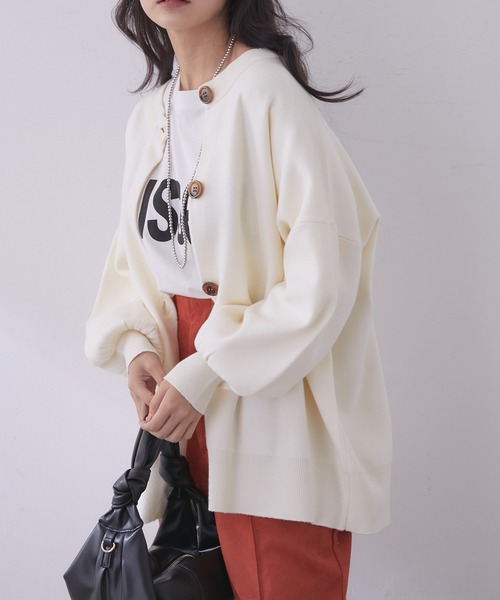 vis-`a-vis（ビサビ）の「【WEB限定】万能ミラノリブクルーネックざっくりカーディガン（カーディガン/ボレロ・レディース・ブラック/ピンク/キナリ/ベージュ系その他/ターコイズブルー・FREE）」の2枚目の写真