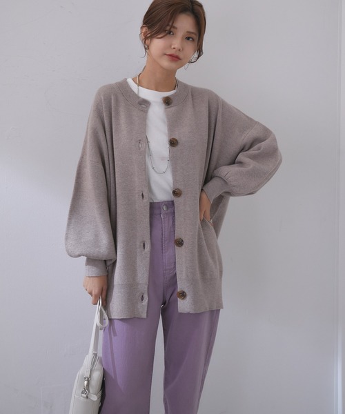 vis-`a-vis（ビサビ）の「【WEB限定】万能ミラノリブクルーネックざっくりカーディガン（カーディガン/ボレロ・レディース・ブラック/ピンク/キナリ/ベージュ系その他/ターコイズブルー・FREE）」の6枚目の写真