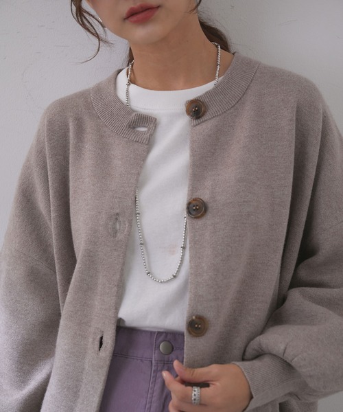 vis-`a-vis（ビサビ）の「【WEB限定】万能ミラノリブクルーネックざっくりカーディガン（カーディガン/ボレロ・レディース・ブラック/ピンク/キナリ/ベージュ系その他/ターコイズブルー・FREE）」の7枚目の写真