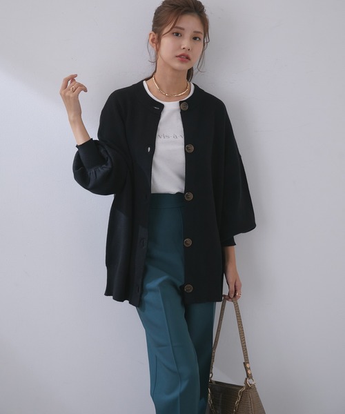 vis-`a-vis（ビサビ）の「【WEB限定】万能ミラノリブクルーネックざっくりカーディガン（カーディガン/ボレロ・レディース・ブラック/ピンク/キナリ/ベージュ系その他/ターコイズブルー・FREE）」の10枚目の写真