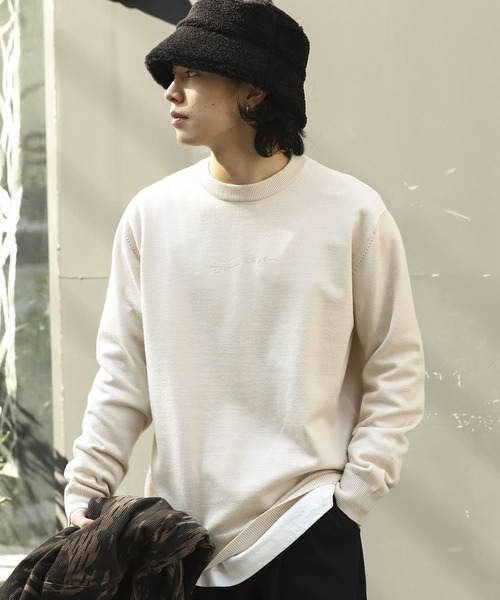 SENSE OF PLACE by URBAN RESEARCH（センスオブプレイスバイアーバンリサーチ）の「シシュウストレッチクルーネックセーター（ニット/セーター・メンズ・グリーン/オレンジ/ブラック/ブラウン/ブルー/ホワイト系その他/アイボリー・MEDIUM/LARGE）」の3枚目の写真