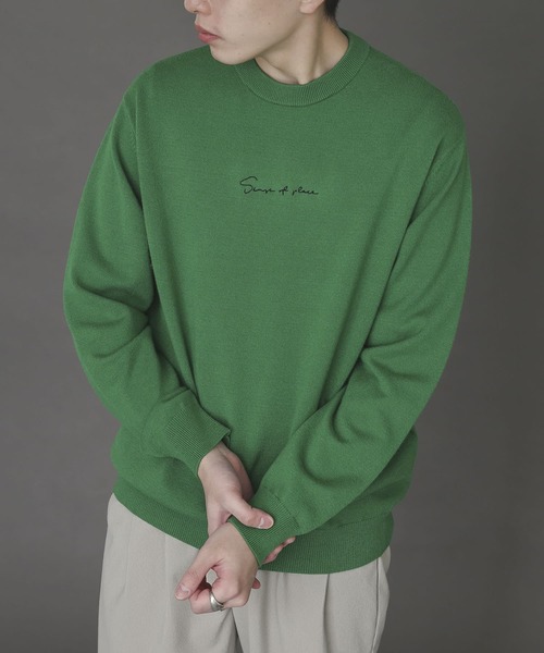 SENSE OF PLACE by URBAN RESEARCH（センスオブプレイスバイアーバンリサーチ）の「シシュウストレッチクルーネックセーター（ニット/セーター・メンズ・グリーン/オレンジ/ブラック/ブラウン/ブルー/ホワイト系その他/アイボリー・MEDIUM/LARGE）」の6枚目の写真