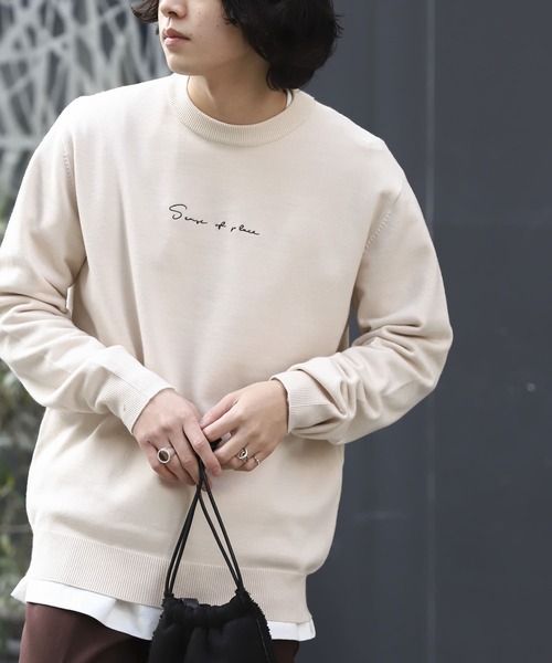 SENSE OF PLACE by URBAN RESEARCH（センスオブプレイスバイアーバンリサーチ）の「シシュウストレッチクルーネックセーター（ニット/セーター・メンズ・グリーン/オレンジ/ブラック/ブラウン/ブルー/ホワイト系その他/アイボリー・MEDIUM/LARGE）」の2枚目の写真