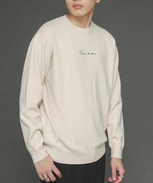 SENSE OF PLACE by URBAN RESEARCH（センスオブプレイスバイアーバンリサーチ）の「シシュウストレッチクルーネックセーター（ニット/セーター・メンズ・グリーン/オレンジ/ブラック/ブラウン/ブルー/ホワイト系その他/アイボリー・MEDIUM/LARGE）」の22枚目の写真