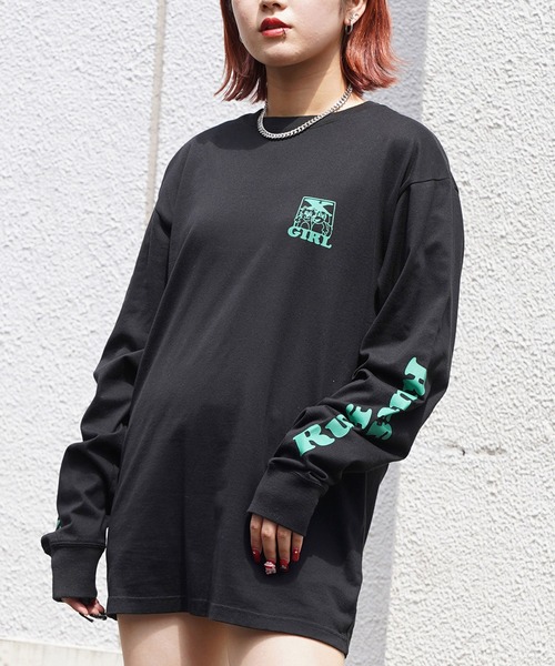 X-girl(エックスガール)の「CAT & DOG L/S TEE(Tシャツ/カットソー・レディース・ブラウン/ホワイト/ブラック・S/XL/L/M)」の4枚目の写真