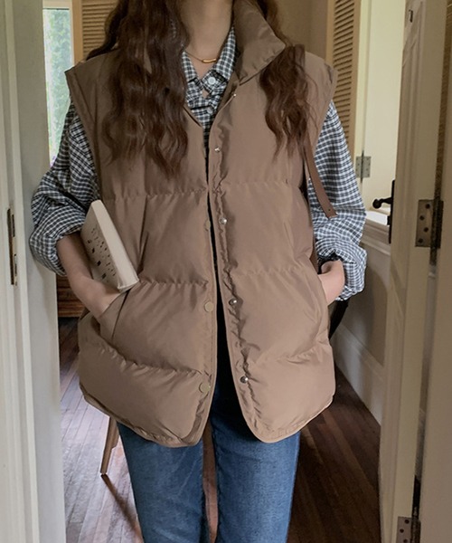 aimoha（アイモハ）の「エコダウンベスト（ダウンベスト・レディース・チョコ/ベージュ/グリーン/ブラック・FREE）」の2枚目の写真