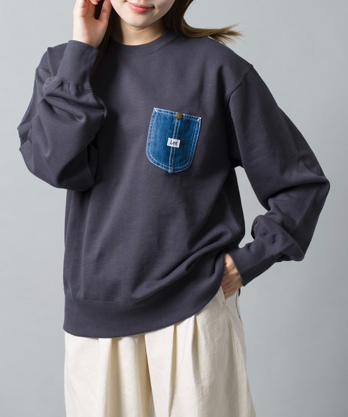 Lee(リー)の「【Lee】デニムポケットリメイク風スウェットプルオーバー トレーナー LT2967(スウェット・レディース・ブラック/グレー/ブルー/スモークピンク・S/M/L/XL)」の10枚目の写真