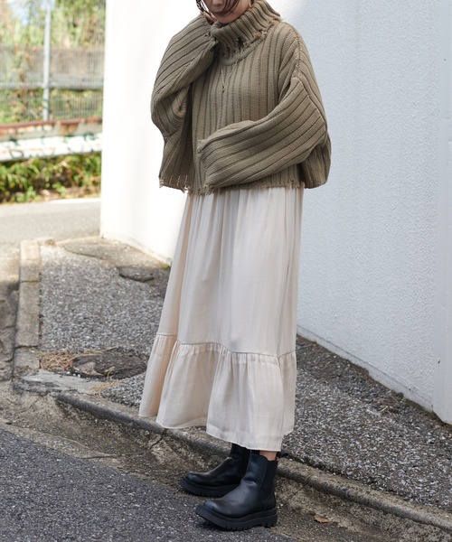 BONbazaar（ボンバザール）の「ショート丈ダメージBIGニット（ニット/セーター・レディース・ブラック/カーキ/ホワイト系その他・FREE）」の14枚目の写真