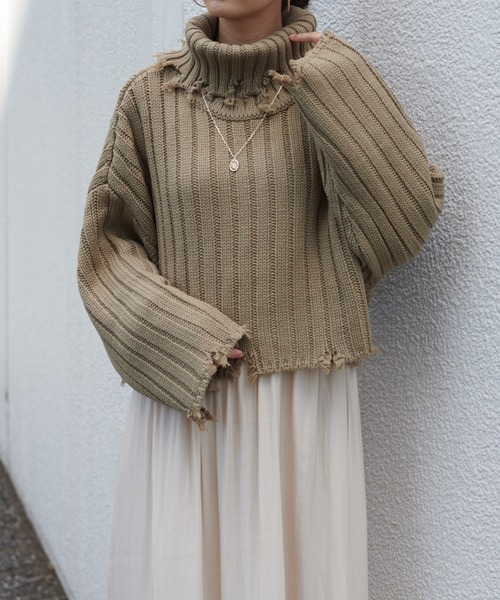 BONbazaar（ボンバザール）の「ショート丈ダメージBIGニット（ニット/セーター・レディース・ブラック/カーキ/ホワイト系その他・FREE）」の16枚目の写真