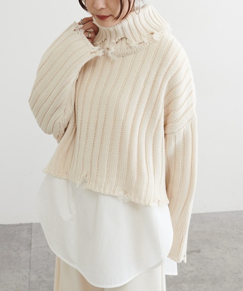 BONbazaar（ボンバザール）の「ショート丈ダメージBIGニット（ニット/セーター・レディース・ブラック/カーキ/ホワイト系その他・FREE）」の19枚目の写真