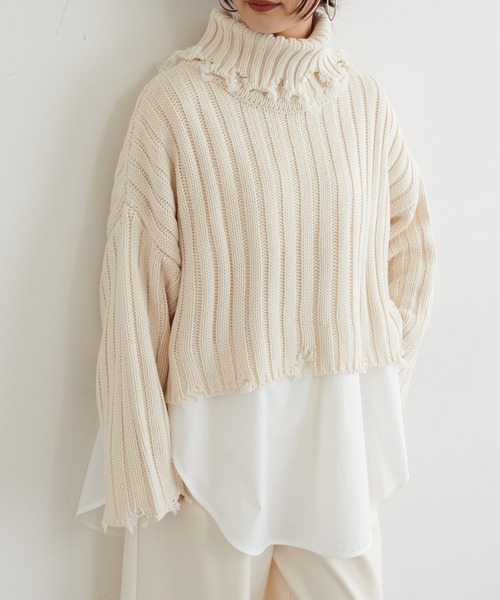 BONbazaar（ボンバザール）の「ショート丈ダメージBIGニット（ニット/セーター・レディース・ブラック/カーキ/ホワイト系その他・FREE）」の10枚目の写真