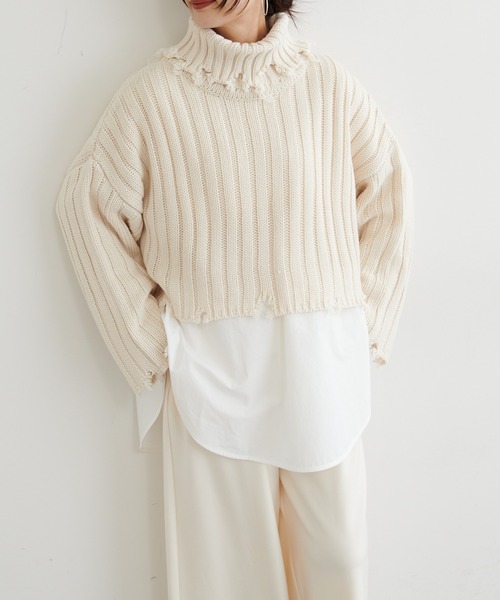 BONbazaar（ボンバザール）の「ショート丈ダメージBIGニット（ニット/セーター・レディース・ブラック/カーキ/ホワイト系その他・FREE）」の20枚目の写真