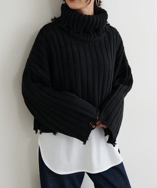 BONbazaar（ボンバザール）の「ショート丈ダメージBIGニット（ニット/セーター・レディース・ブラック/カーキ/ホワイト系その他・FREE）」の11枚目の写真